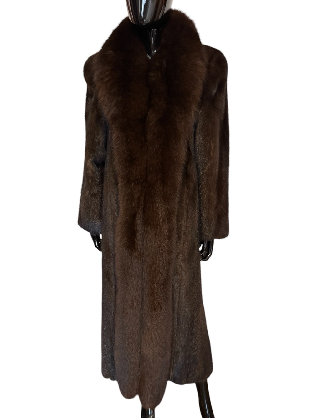 Luxury Long Brown fox Fur Coat - Women dark brown mink and fox